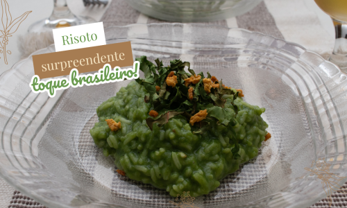 Risoto vegano cremoso de couve com toque de cachaça